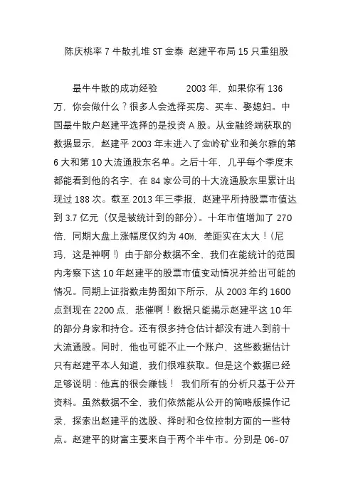陈庆桃率7牛散扎堆ST金泰 赵建平布局15只重组股