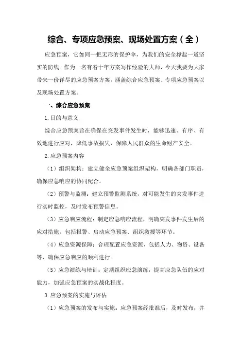 综合、专项应急预案、现场处置方案