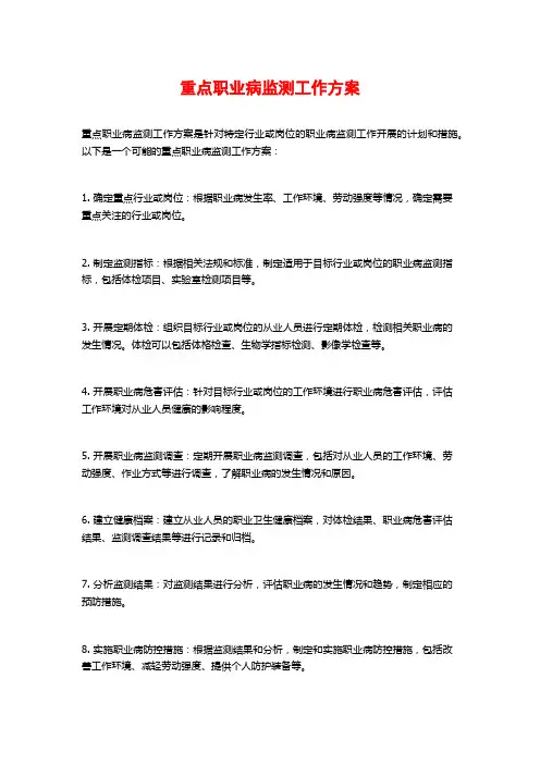 重点职业病监测工作方案