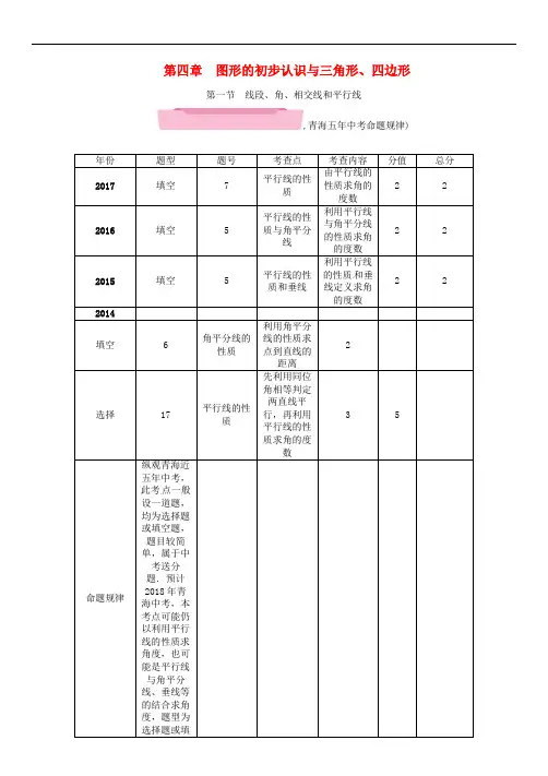 中考数学复习 第1编 教材知识梳理篇 第4章 图形的初步认识与三角形、四边形 第1节 线段、角、相交
