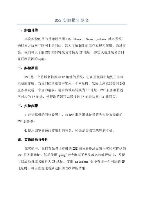 DNS实验报告范文