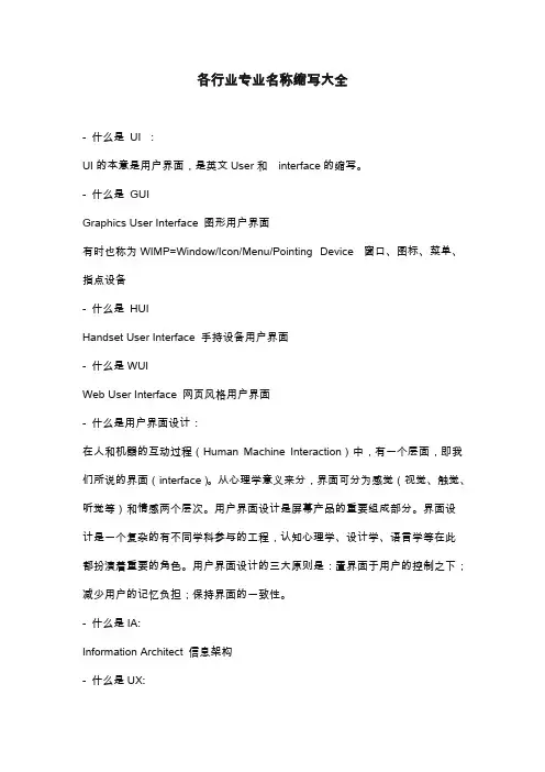 各行业名称缩写