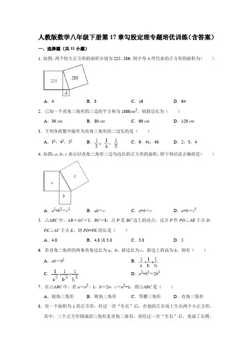  人教版数学八年级下册第17章勾股定理专题培优训练(附答案)