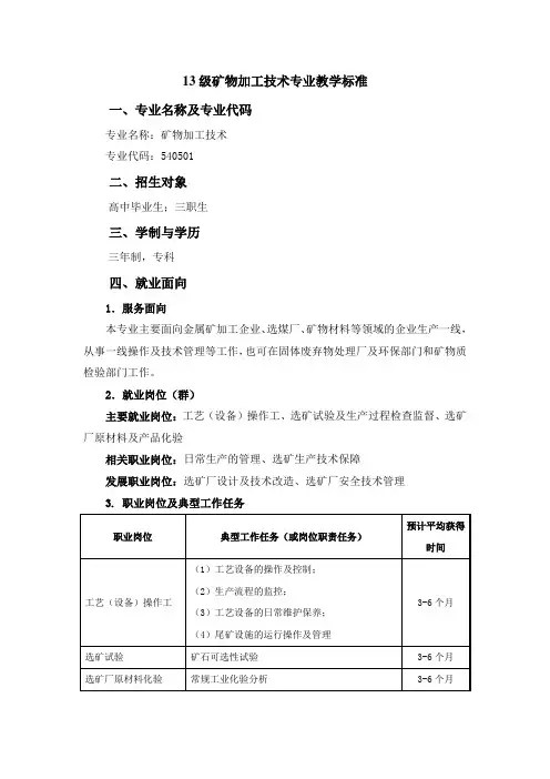 兰资环选煤矿物加工专业标准