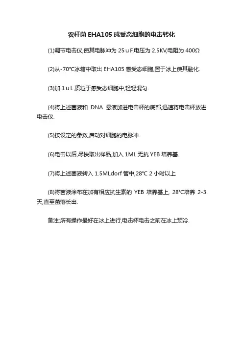 农杆菌EHA105感受态细胞的电击转化