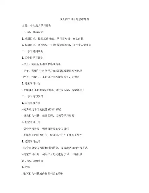 成人的学习计划思维导图