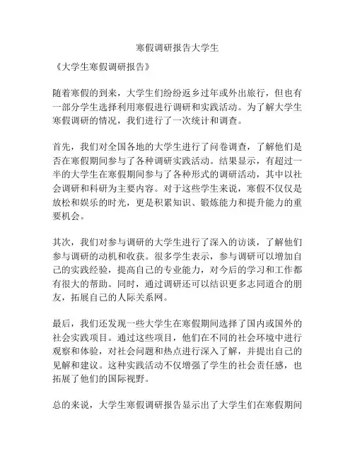 寒假调研报告大学生