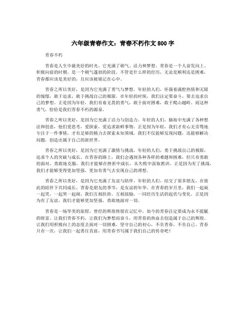 六年级青春作文：青春不朽作文800字
