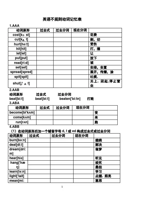 英语不规则动词表(附音标)测试卷