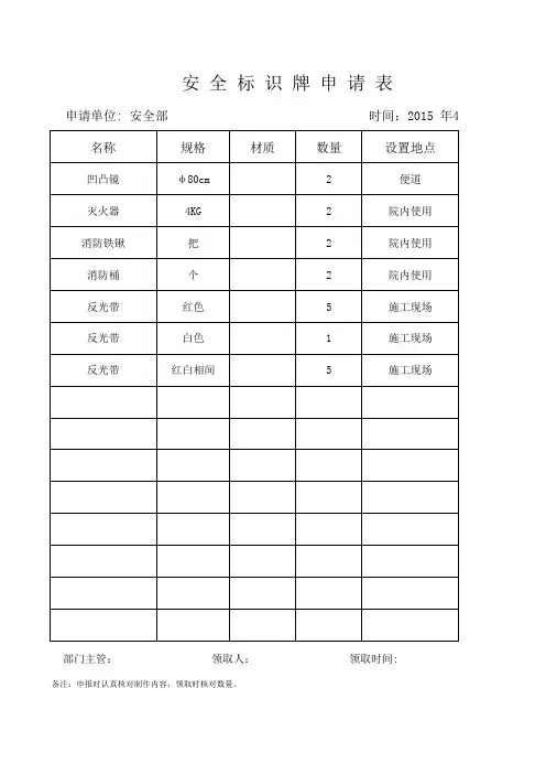 标识牌申请表
