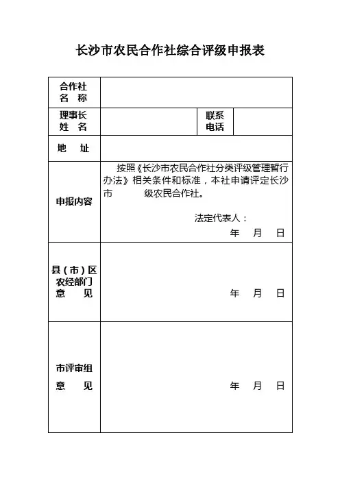 长沙市农民专业合作社综合评级申报表