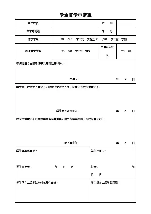 学生复学申请表【模板】