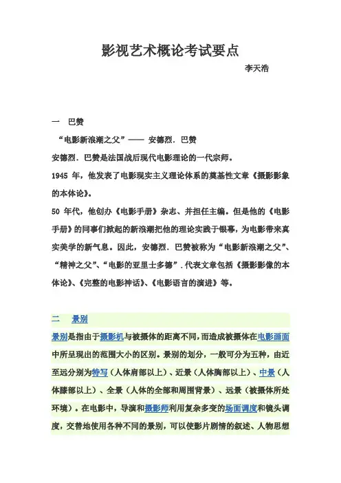 影视艺术概论考试要点