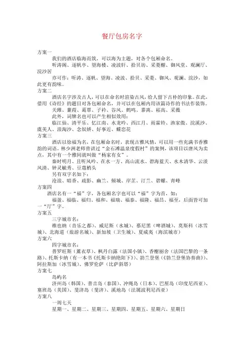 餐厅包房名字
