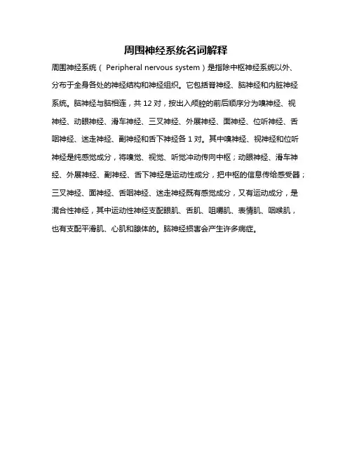 周围神经系统名词解释