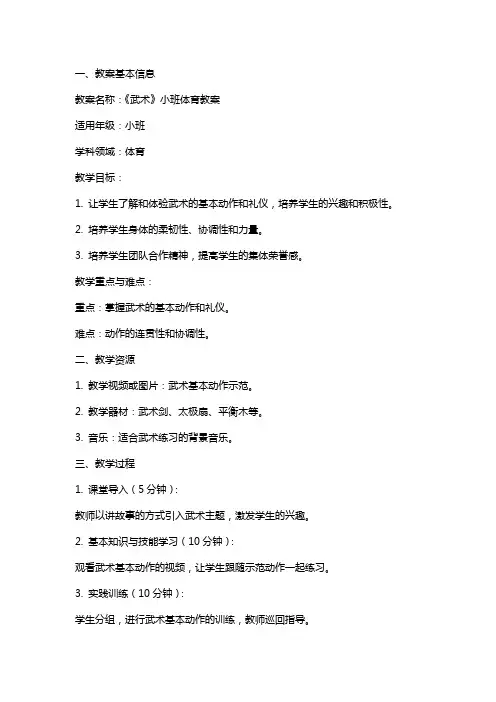 《武术》小班体育教案