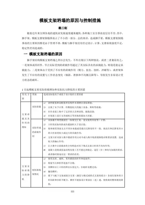 模板支架坍塌的原因与控制措施