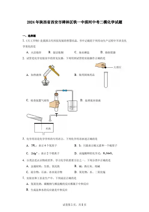2024年陕西省西安市碑林区铁一中滨河中考二模化学试题