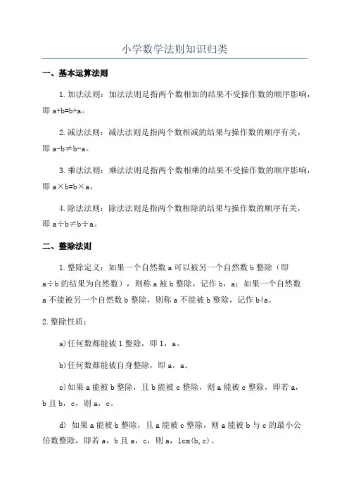 小学数学法则知识归类
