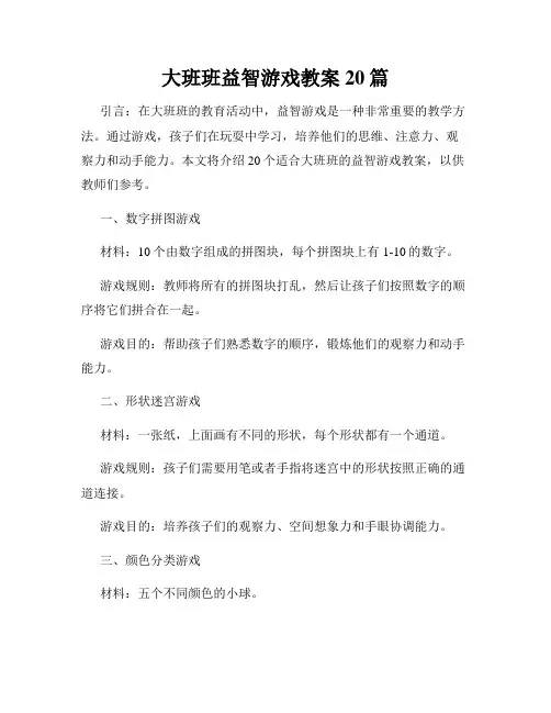 大班班益智游戏教案20篇