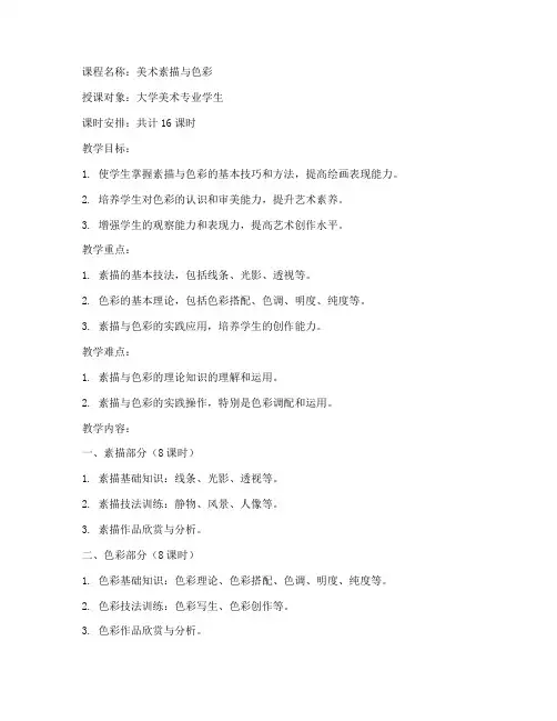 大学美术素描色彩教案模板