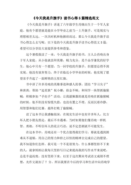 《今天我是升旗手》读书心得5篇范文