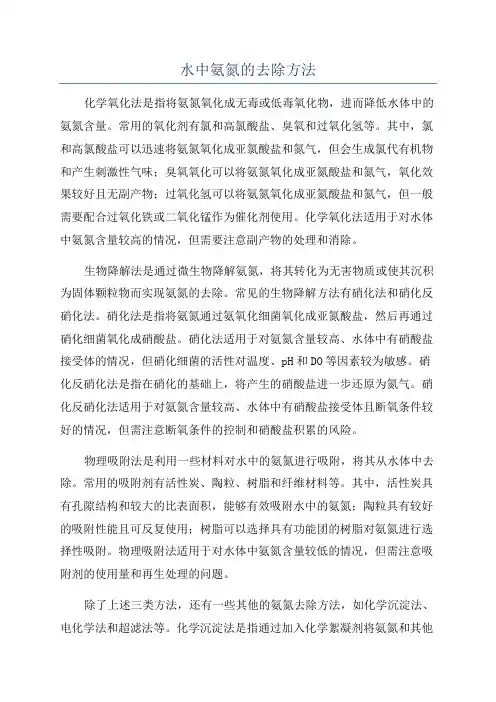 水中氨氮的去除方法