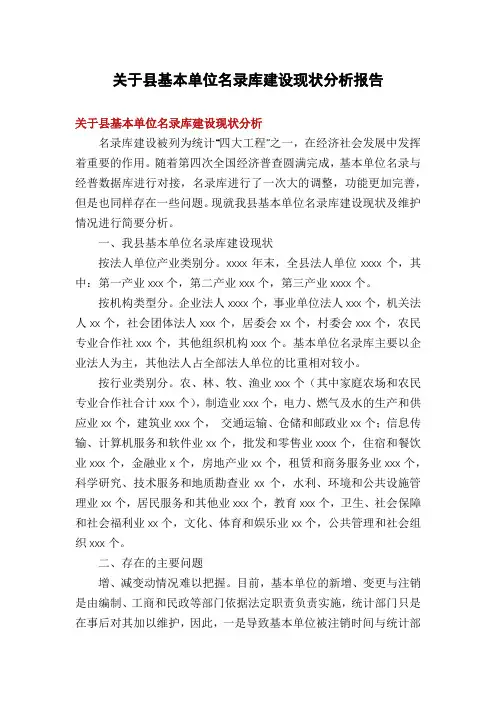 关于县基本单位名录库建设现状分析报告