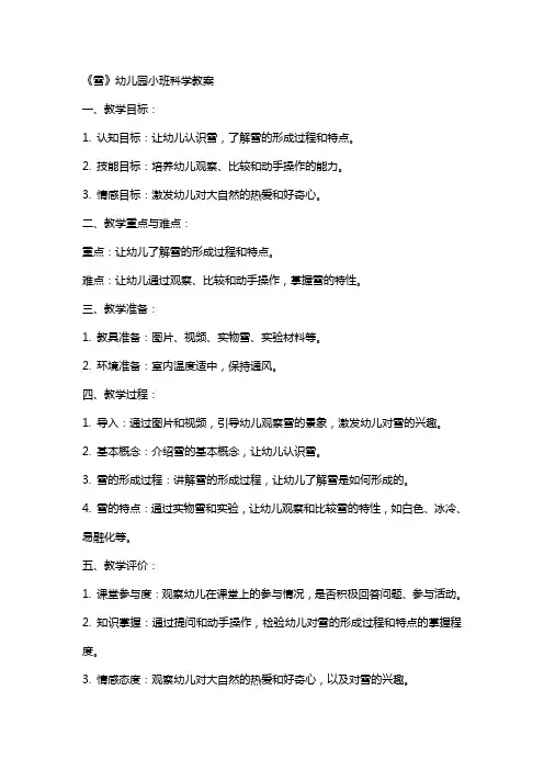 《雪》幼儿园小班科学教案