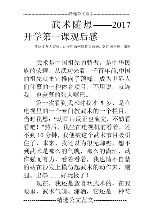 武术随想——2017开学第一课观后感