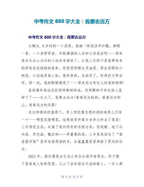 中考作文600字大全：我要去远方