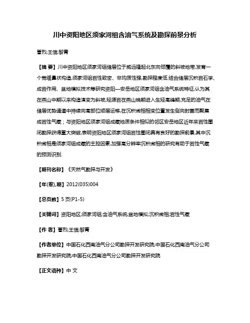 川中资阳地区须家河组含油气系统及勘探前景分析