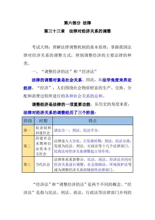 中级经济师   经济基础    第三十三章  法律对经济关系的调整