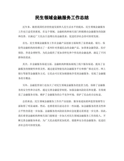 民生领域金融服务工作总结