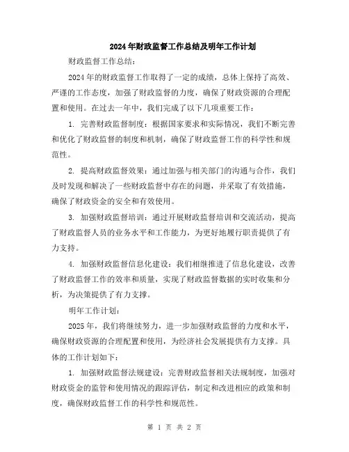 2024年财政监督工作总结及明年工作计划