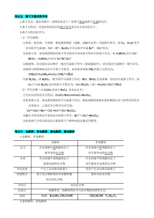 高考化学知识点考点总结：离子反应