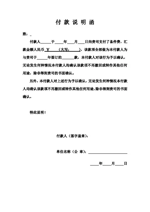 付款说明函(模板)