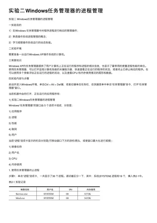实验二Windows任务管理器的进程管理