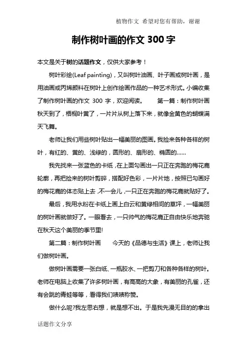 制作树叶画的作文300字