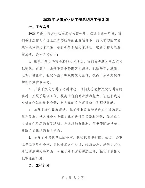 2023年乡镇文化站工作总结及工作计划