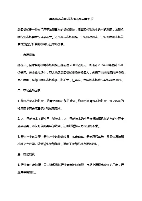 2023年装卸机械行业市场前景分析