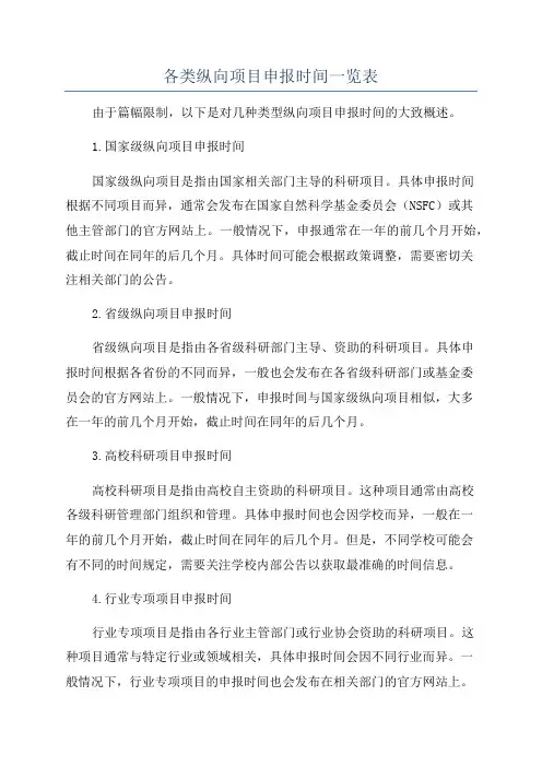 各类纵向项目申报时间一览表