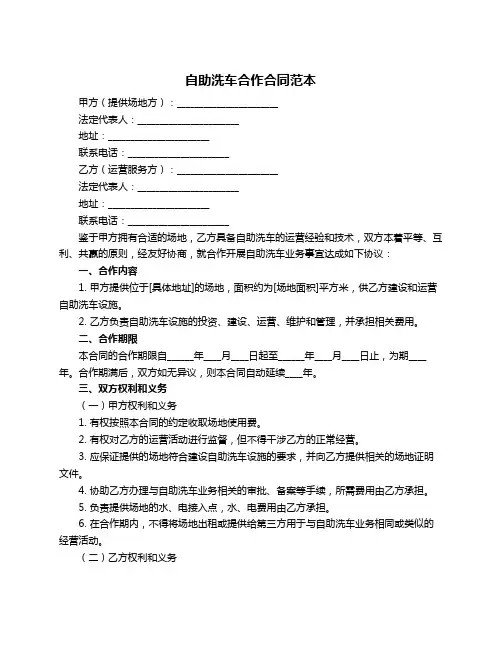 自助洗车合作合同范本