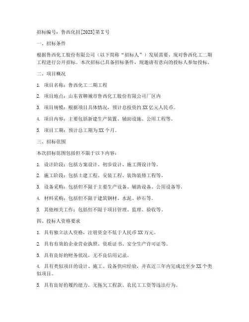 鲁西化工二期工程招标公告