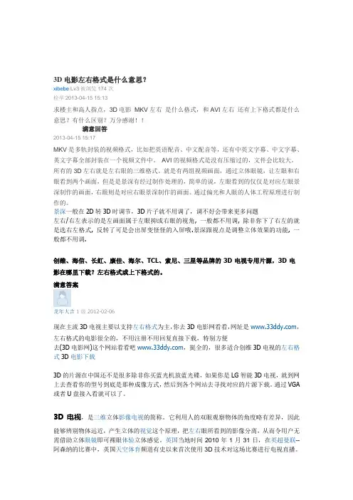 3D电影左右格式是什么意思