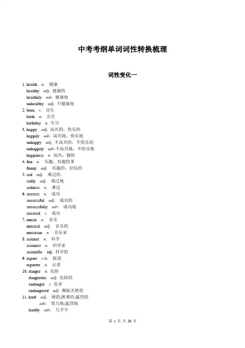 11. 中考考纲词性转换梳理(单词各类词性详细整理)