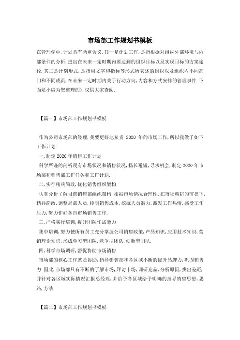 市场部工作规划书模板