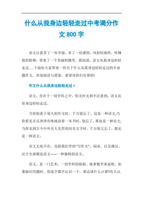 什么从我身边轻轻走过中考满分作文800字
