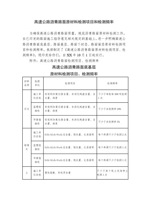 高速公路沥青路面原材料检测项目和检测频率