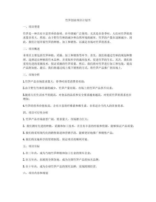 竹笋创业项目计划书